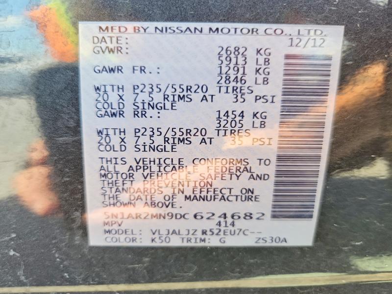 60238056 :رقم المزاد ، 5N1AR2MN9DC624682 vin ، 2013 Nissan Pathfinder مزاد بيع