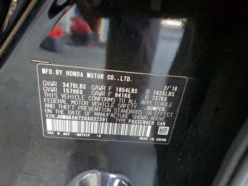 62785566 :رقم المزاد ، JHMGK5H72GX032391 vin ، 2016 Honda Fit مزاد بيع