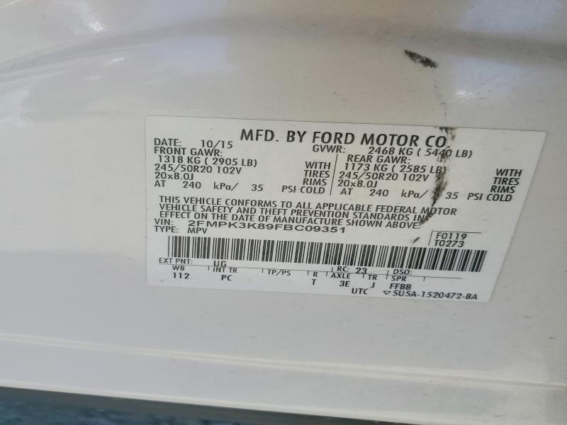 63162276 :رقم المزاد ، 2FMPK3K89FBC09351 vin ، 2015 Ford Edge مزاد بيع