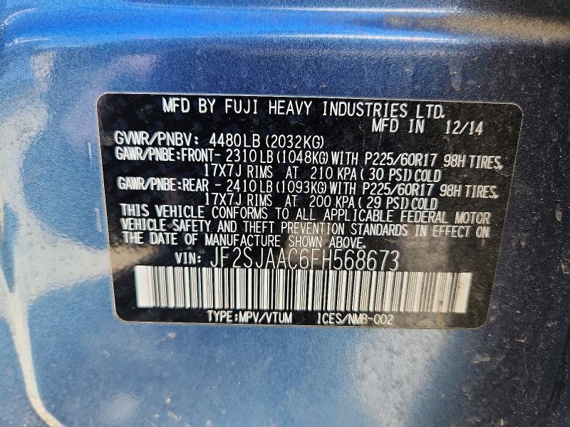 Aukcja sprzedaży 2015 Subaru Forester, vin: JF2SJAAC6FH568673, numer aukcji: 61082446