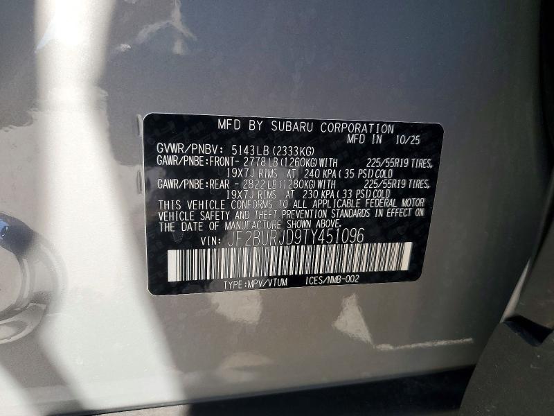 60126306 :رقم المزاد ، JF2BURJD9TY451096 vin ، 2026 Subaru Outback مزاد بيع