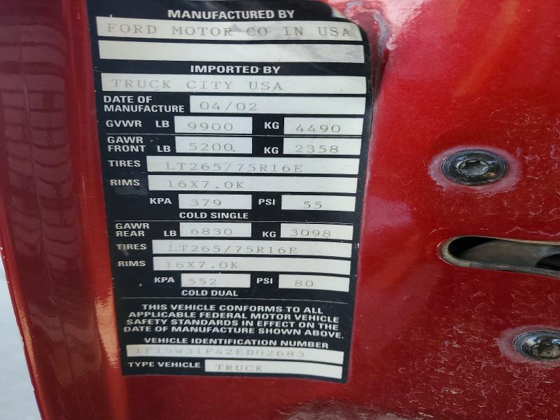 62545636 :رقم المزاد ، 1FTSW31F42ED02683 vin ، 2002 Ford F350 مزاد بيع