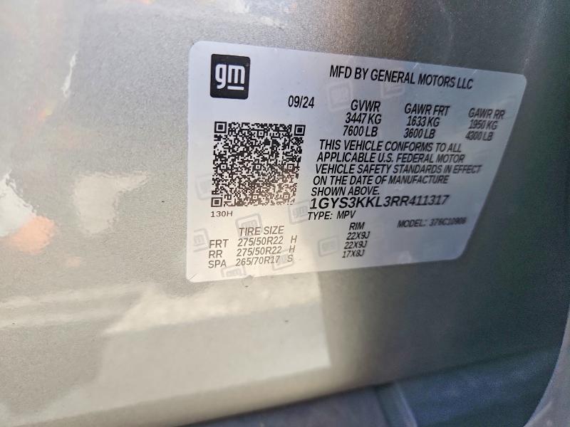 62630586 :رقم المزاد ، 1GYS3KKL3RR411317 vin ، 2024 Cadillac Escalade مزاد بيع