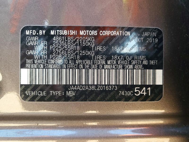Продаж на аукціоні авто 2020 Mitsubishi Outlander, vin: JA4AD2A38LZ016373, номер лоту: 59644576