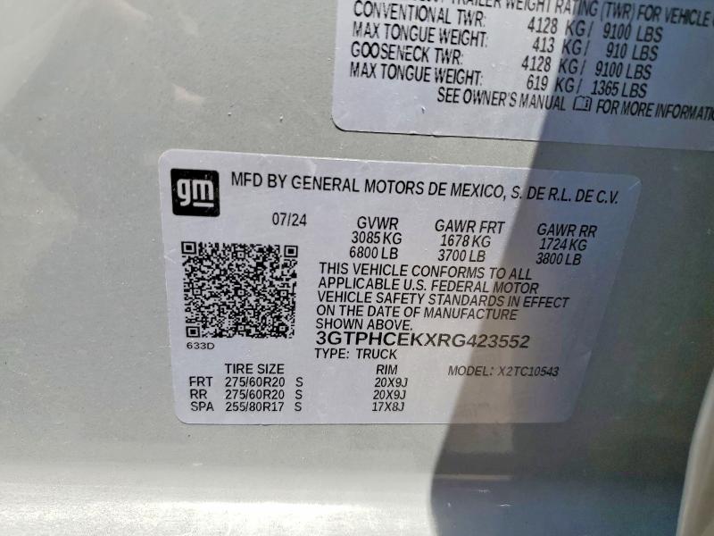 Продажа на аукционе авто 2024 Gmc Sierra, vin: 3GTPHCEKXRG423552, номер лота: 62485546