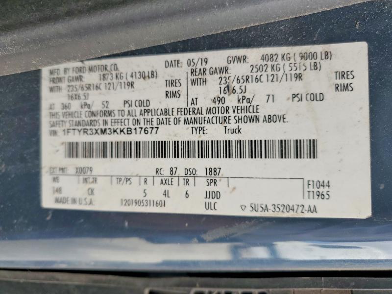 Продажа на аукционе авто 2019 Ford Transit, vin: 1FTYR3XM3KKB17677, номер лота: 59618986