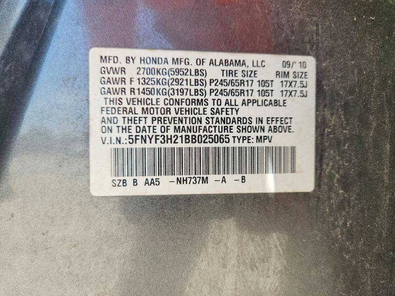 Продаж на аукціоні авто 2011 Honda Pilot, vin: 5FNYF3H21BB025065, номер лоту: 62490956