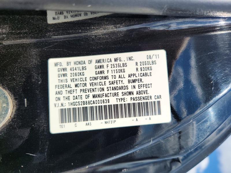 Aukcja sprzedaży 2012 Honda Accord, vin: 1HGCS2B88CA000639, numer aukcji: 60962936