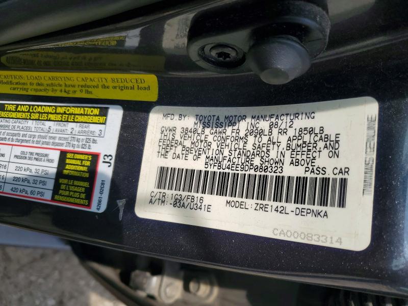2013 Toyota Corolla მანქანა იყიდება აუქციონზე, vin: 5YFBU4EE9DP080323, აუქციონის ნომერი: 61391216