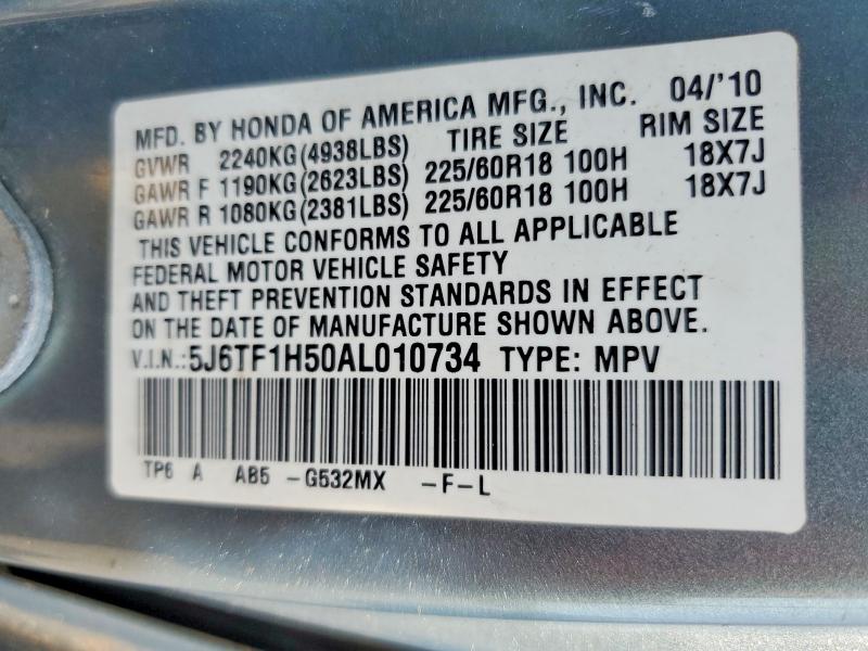 Продажа на аукционе авто 2010 Honda Accord Crosstour, vin: 5J6TF1H50AL010734, номер лота: 61749336