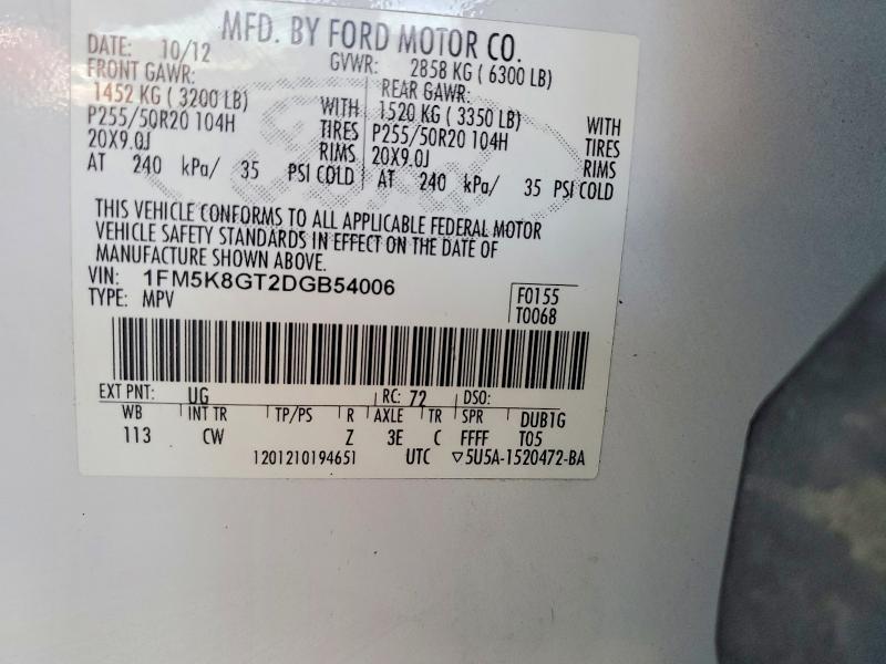 Продаж на аукціоні авто 2013 Ford Explorer, vin: 1FM5K8GT2DGB54006, номер лоту: 61438826