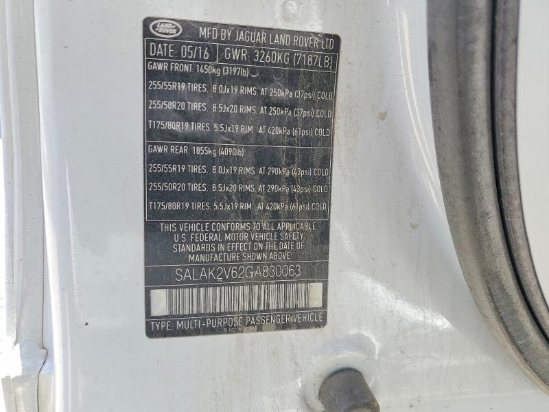 Продажа на аукционе авто 2016 Land Rover Lr4, vin: SALAK2V62GA830063, номер лота: 60084226