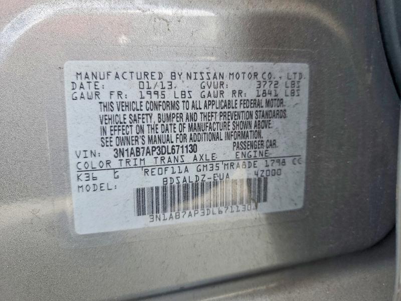 61998766 :رقم المزاد ، 3N1AB7AP3DL671130 vin ، 2013 Nissan Sentra مزاد بيع