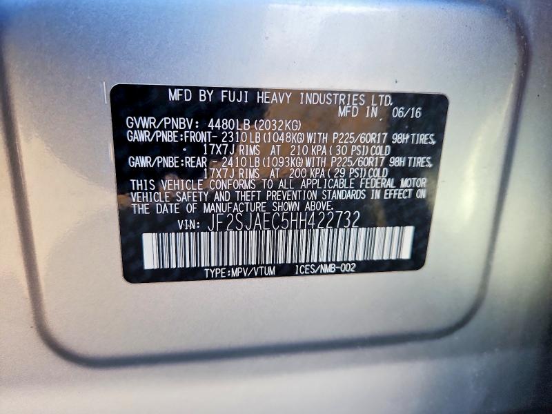 62148906 :رقم المزاد ، JF2SJAEC5HH422732 vin ، 2017 Subaru Forester مزاد بيع