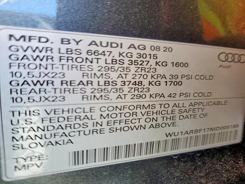 Продаж на аукціоні авто 2021 Audi Rs Q8, vin: WU1ARBF17MD005168, номер лоту: 85454945