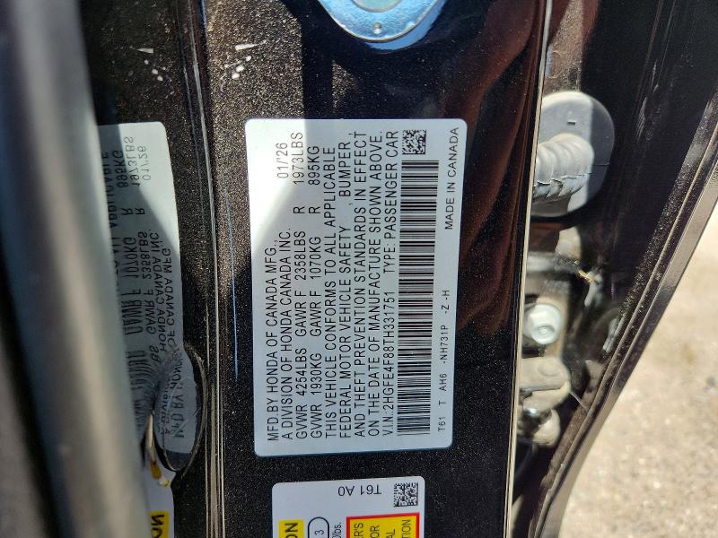 Продаж на аукціоні авто 2026 Honda Civic, vin: 2HGFE4F88TH331751, номер лоту: 61758816