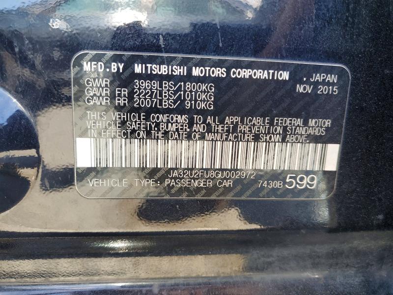 2016 Mitsubishi Lancer მანქანა იყიდება აუქციონზე, vin: JA32U2FU8GU002972, აუქციონის ნომერი: 59836306
