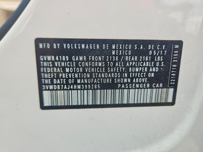85607065 :رقم المزاد ، 3VWDB7AJ4HM399285 vin ، 2017 Volkswagen Jetta مزاد بيع