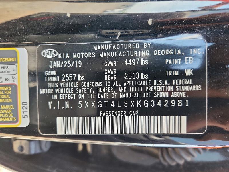 Продажа на аукционе авто 2019 Kia Optima, vin: 5XXGT4L3XKG342981, номер лота: 61584866