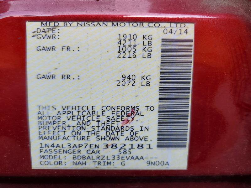 Aukcja sprzedaży 2014 Nissan Altima, vin: 1N4AL3AP7EN382181, numer aukcji: 62898476