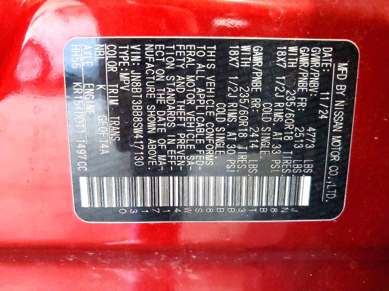 59362356 :رقم المزاد ، JN8BT3BB8SW417130 vin ، 2025 Nissan Rogue مزاد بيع