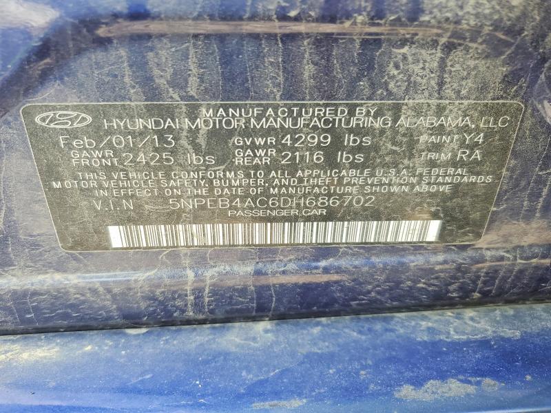 61145446 :رقم المزاد ، 5NPEB4AC6DH686702 vin ، 2013 Hyundai Sonata مزاد بيع