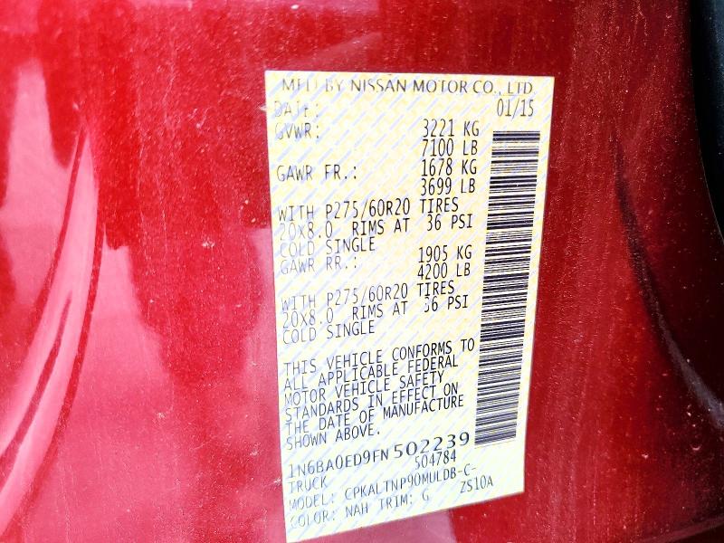 Продажа на аукционе авто 2015 Nissan Titan, vin: 1N6BA0ED9FN502239, номер лота: 62068356