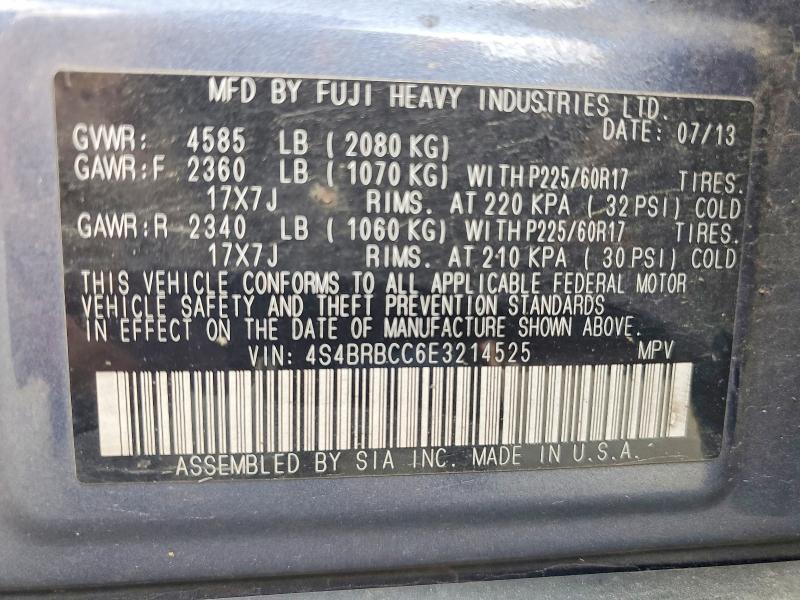 2014 Subaru Outback მანქანა იყიდება აუქციონზე, vin: 4S4BRBCC6E3214525, აუქციონის ნომერი: 61635716