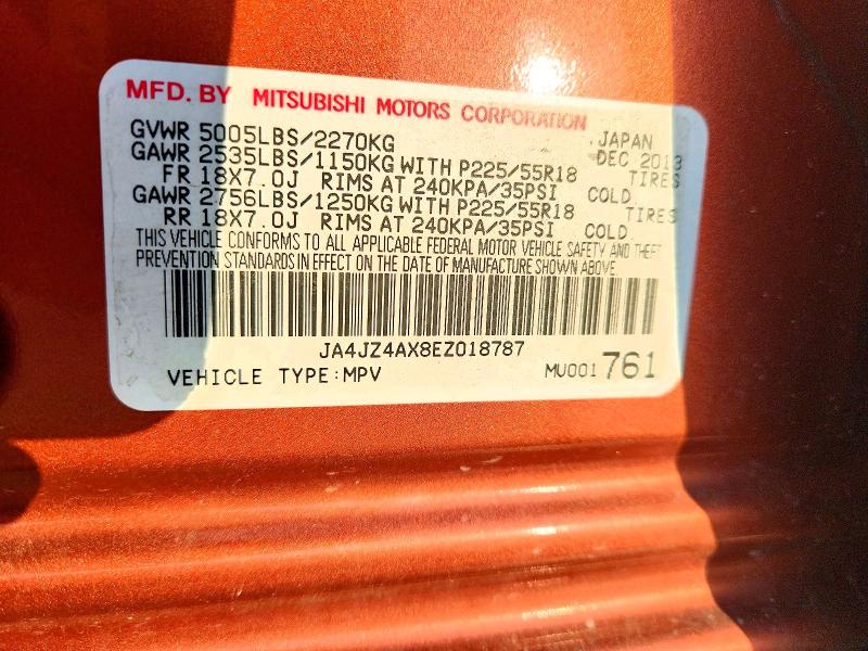 2014 Mitsubishi Outlander მანქანა იყიდება აუქციონზე, vin: JA4JZ4AX8EZ018787, აუქციონის ნომერი: 61243786