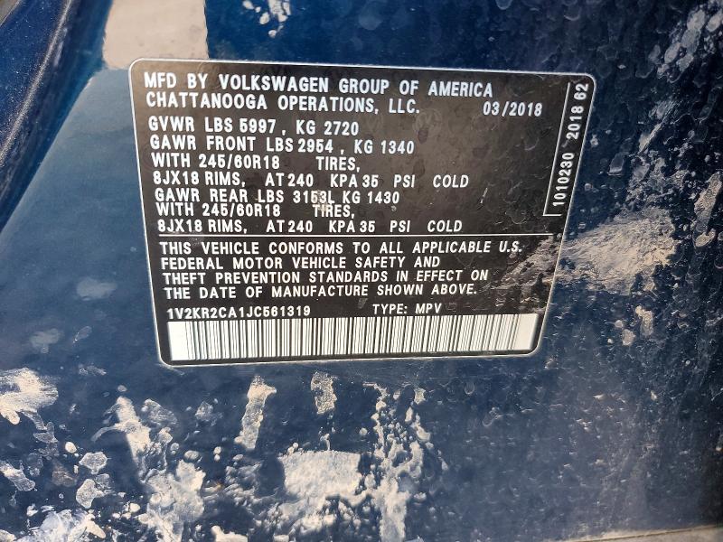 Aukcja sprzedaży 2018 Volkswagen Atlas, vin: 1V2KR2CA1JC561319, numer aukcji: 61160826