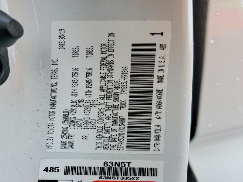 2019 Toyota Tacoma მანქანა იყიდება აუქციონზე, vin: 5TFAX5GN1KX154807, აუქციონის ნომერი: 61727806