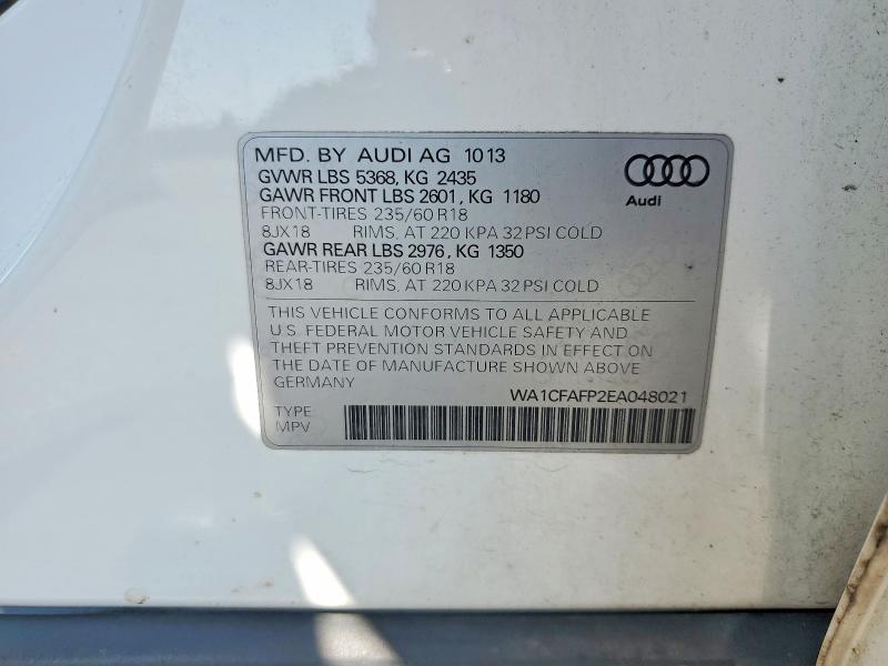 Aukcja sprzedaży 2014 Audi Q5, vin: WA1CFAFP2EA048021, numer aukcji: 62844496