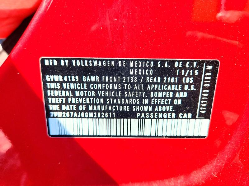 61135036 :رقم المزاد ، 3VW267AJ6GM282611 vin ، 2016 Volkswagen Jetta مزاد بيع