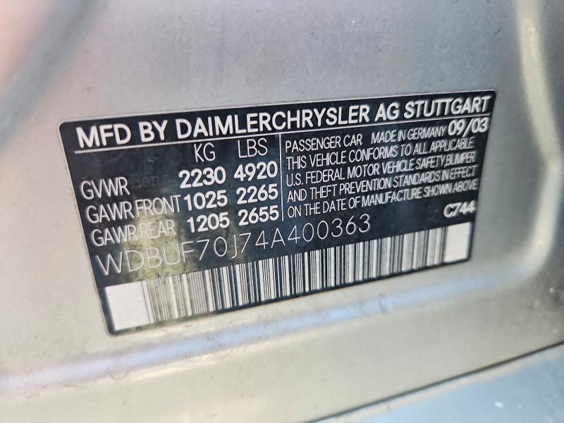 60416056 :رقم المزاد ، WDBUF70J74A400363 vin ، 2004 Mercedes-benz E مزاد بيع