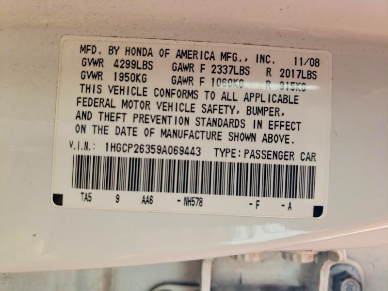 Aukcja sprzedaży 2009 Honda Accord, vin: 1HGCP26359A069443, numer aukcji: 61297816