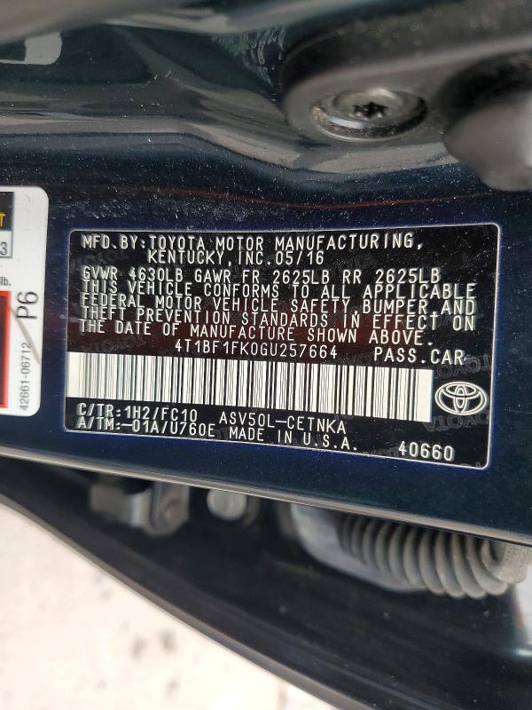 59244816 :رقم المزاد ، 4T1BF1FK0GU257664 vin ، 2016 Toyota Camry مزاد بيع