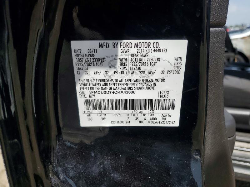 Продажа на аукционе авто 2012 Ford Escape, vin: 1FMCU0D74CKA43608, номер лота: 59711416