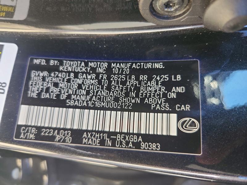 Aukcja sprzedaży 2021 Lexus Es, vin: 58ADA1C16MU002122, numer aukcji: 61539966