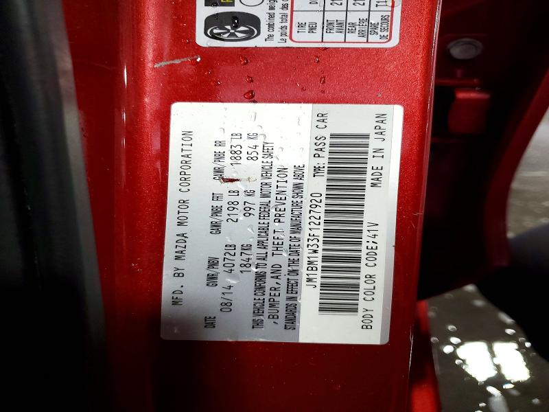 61975186 :رقم المزاد ، JM1BM1W33F1227920 vin ، 2015 Mazda 3 مزاد بيع