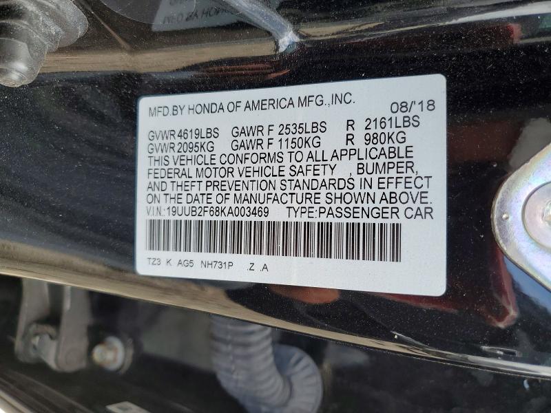 Aukcja sprzedaży 2019 Acura Tlx, vin: 19UUB2F68KA003469, numer aukcji: 61791736