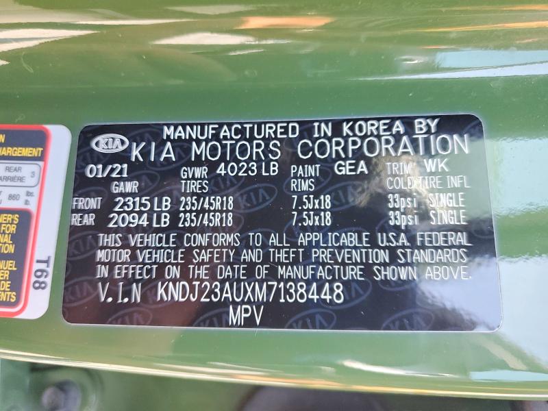 60620946 :رقم المزاد ، KNDJ23AUXM7138448 vin ، 2021 Kia Soul مزاد بيع