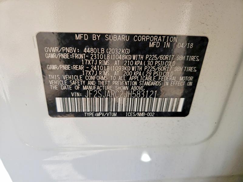 Продажа на аукционе авто 2018 Subaru Forester, vin: JF2SJARC2JH583121, номер лота: 61965966