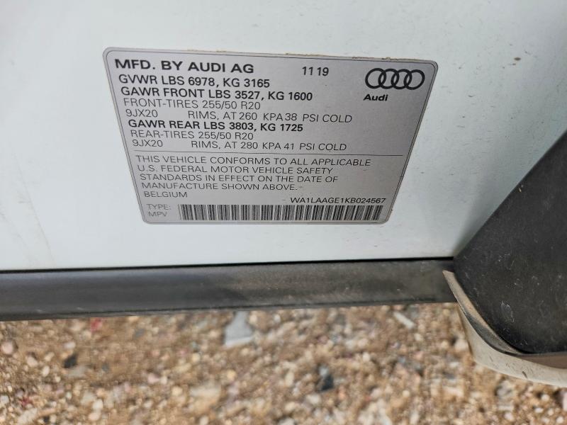 Aukcja sprzedaży 2019 Audi E-tron, vin: WA1LAAGE1KB024567, numer aukcji: 59726036