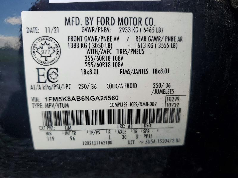 Aukcja sprzedaży 2022 Ford Explorer, vin: 1FM5K8AB6NGA25560, numer aukcji: 63534556