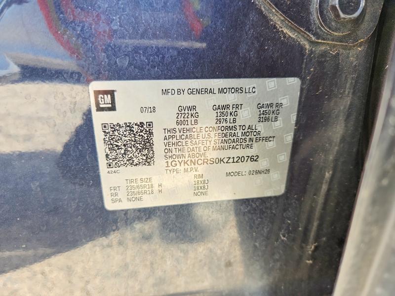 59913076 :رقم المزاد ، 1GYKNCRS0KZ120762 vin ، 2019 Cadillac Xt5 مزاد بيع