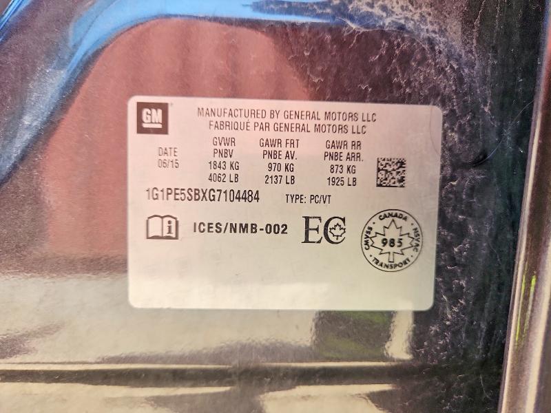 60767526 :رقم المزاد ، 1G1PE5SBXG7104484 vin ، 2016 Chevrolet Cruze Limited مزاد بيع