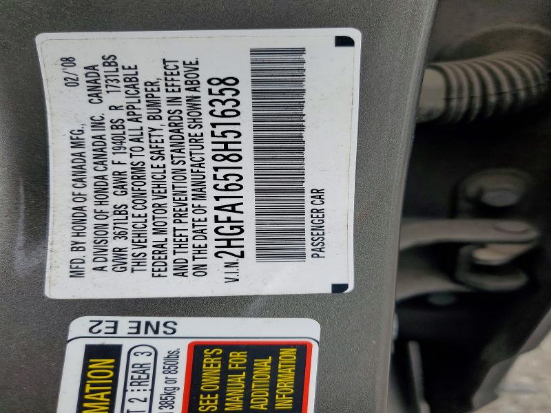 Продажа на аукционе авто 2008 Honda Civic, vin: 2HGFA16518H516358, номер лота: 61627606