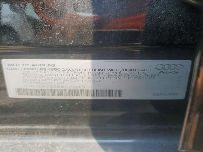 2006 Audi A4 მანქანა იყიდება აუქციონზე, vin: WAUDF78E86A240602, აუქციონის ნომერი: 60774406