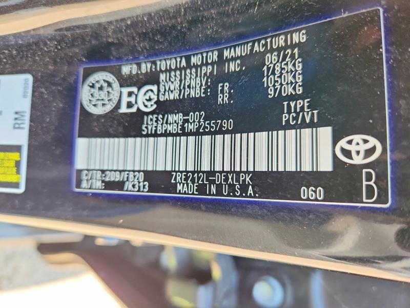 Продаж на аукціоні авто 2021 Toyota Corolla, vin: 5YFBPMBE1MP255790, номер лоту: 60569326