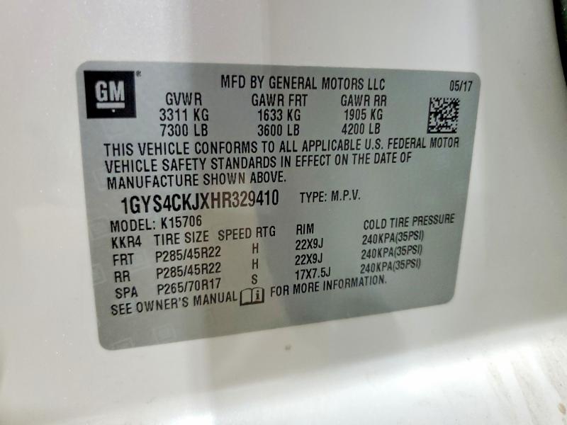 61700056 :رقم المزاد ، 1GYS4CKJXHR329410 vin ، 2017 Cadillac Escalade مزاد بيع